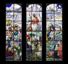 Репродукция картины "sermon on the mount windows at herzogenbuchsee reformed church near berne" художника "бернард евгене"