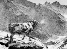 Репродукция картины "taureau dans les alpes" художника "бернард евгене"