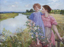 Репродукция картины "a mother and child by a river, with wild roses" художника "батлер милдред аннэ"