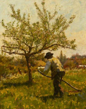 Репродукция картины "a man scything in an orchard" художника "чарльз джеймс"