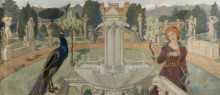 Репродукция картины "peacocks and fountain (decorative panel)" художника "дункан джон"