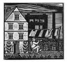 Картина "woodcut showing hammersmith, illustrating the book the devil&#39;s devices, or, control versus service by hilary pepler" художника "гилл эрик"