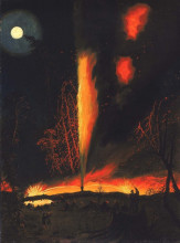 Картина "burning oil well at night, near rouseville, pennsylvania" художника "хамильтон джеймс"