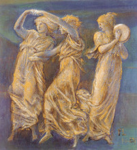 Картина "три женские фигуры танцуют и играют" художника "бёрн-джонс эдвард"