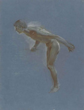Картина "a male nude, leaning forward, holding a bar" художника "хиреми-хиршель адольф"
