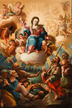 Репродукция картины "la venida de la virgen del pilar a zaragoza" художника "лузиан джозэ"