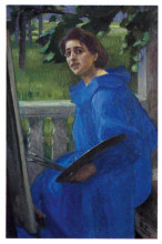 Картина "hanna in a blue dress (portrait of the artist&#39;s wife)" художника "паули георг"