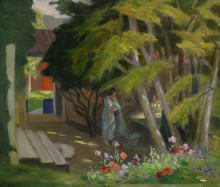 Репродукция картины "garden with a woman" художника "паули георг"