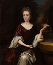 Репродукция картины "portrait of an elegant lady seated by a fountain holding an oyster" художника "пол джуриан"