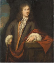 Репродукция картины "portrait of a gentleman, three quarter length, leaning on a ledge" художника "пол джуриан"
