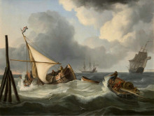 Репродукция картины "sailboats and fishing boats on a choppy lake" художника "поуэл чарльз мартин"