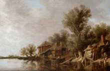 Копия картины "cottages and fishermen by a river" художника "ван гоен жан"