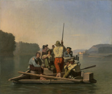 Репродукция картины "lighter relieving a steamboat aground" художника "бингем джордж калеб"