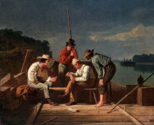 Картина "in a quandary, or mississippi raftsmen at cards" художника "бингем джордж калеб"