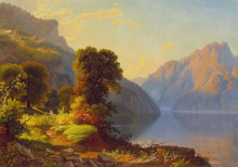 Копия картины "a view of a lake in the mountains" художника "бингем джордж калеб"
