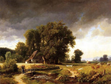 Репродукция картины "westphalian landscape" художника "бирштадт альберт"