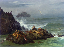 Картина "seal rocks, pacific ocean, california" художника "бирштадт альберт"