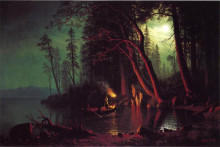 Репродукция картины "lake tahoe, spearing fish by torchlight" художника "бирштадт альберт"