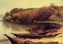 Репродукция картины "canoes" художника "бирштадт альберт"