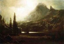 Репродукция картины "by a mountain lake" художника "бирштадт альберт"