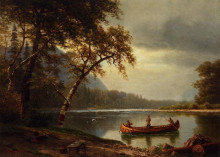 Репродукция картины "salmon fishing on the cascapediac river" художника "бирштадт альберт"