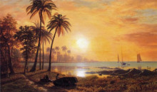 Картина "tropical landscape with fishing boats in bay" художника "бирштадт альберт"