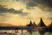 Репродукция картины "view of chimney rock, ogalillalh sioux village in foreground" художника "бирштадт альберт"