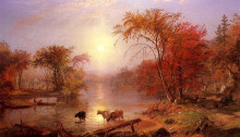 Репродукция картины "indian summer hudson river" художника "бирштадт альберт"