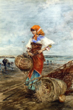 Репродукция картины "gathering cockles at the seashore" художника "блаас эжен де"