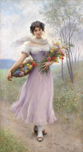 Репродукция картины "girl in a lilac-coloured dress with bouquet of flowers" художника "блаас эжен де"