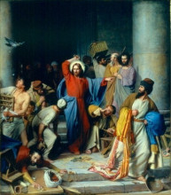 Репродукция картины "jesus casting out the money changers at the temple" художника "блох карл"