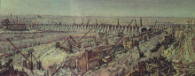 Репродукция картины "панорама строительства днепрогэса" художника "богаевский константин"