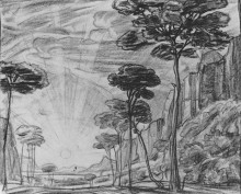 Репродукция картины "пейзаж с высокими деревьями" художника "богаевский константин"