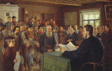 Репродукция картины "воскресное чтение в сельской школе" художника "богданов-бельский николай"