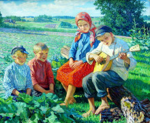 Репродукция картины "маленький концерт с балалайкой" художника "богданов-бельский николай"