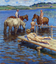 Копия картины "купание коней " художника "богданов-бельский николай"