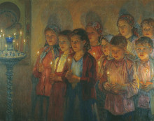 Картина "в церкви" художника "богданов-бельский николай"