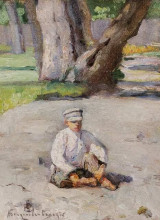 Репродукция картины "garson sitting in front of a tree" художника "богданов-бельский николай"