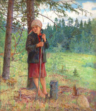Картина "девушка в лесу" художника "богданов-бельский николай"