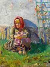 Репродукция картины "маленькая девочка в саду" художника "богданов-бельский николай"