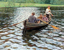 Репродукция картины "на озере " художника "богданов-бельский николай"