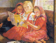 Репродукция картины "читающие девочки" художника "богданов-бельский николай"