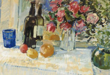 Копия картины "натюрморт с бутылкой вина" художника "богданов-бельский николай"