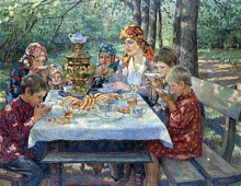 Репродукция картины "гости учительницы" художника "богданов-бельский николай"