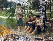 Репродукция картины "три мальчика в лесу" художника "богданов-бельский николай"