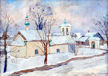 Картина "winter landscape with a church" художника "богданов-бельский николай"