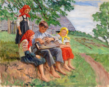 Копия картины "молодые музыканты (юный музыкант)" художника "богданов-бельский николай"