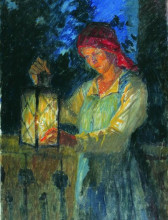 Картина "девочка с фонарем" художника "богданов-бельский николай"