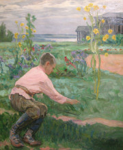 Картина "мальчик на траве" художника "богданов-бельский николай"