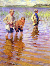 Копия картины "на послеполуденной рыбалке" художника "богданов-бельский николай"